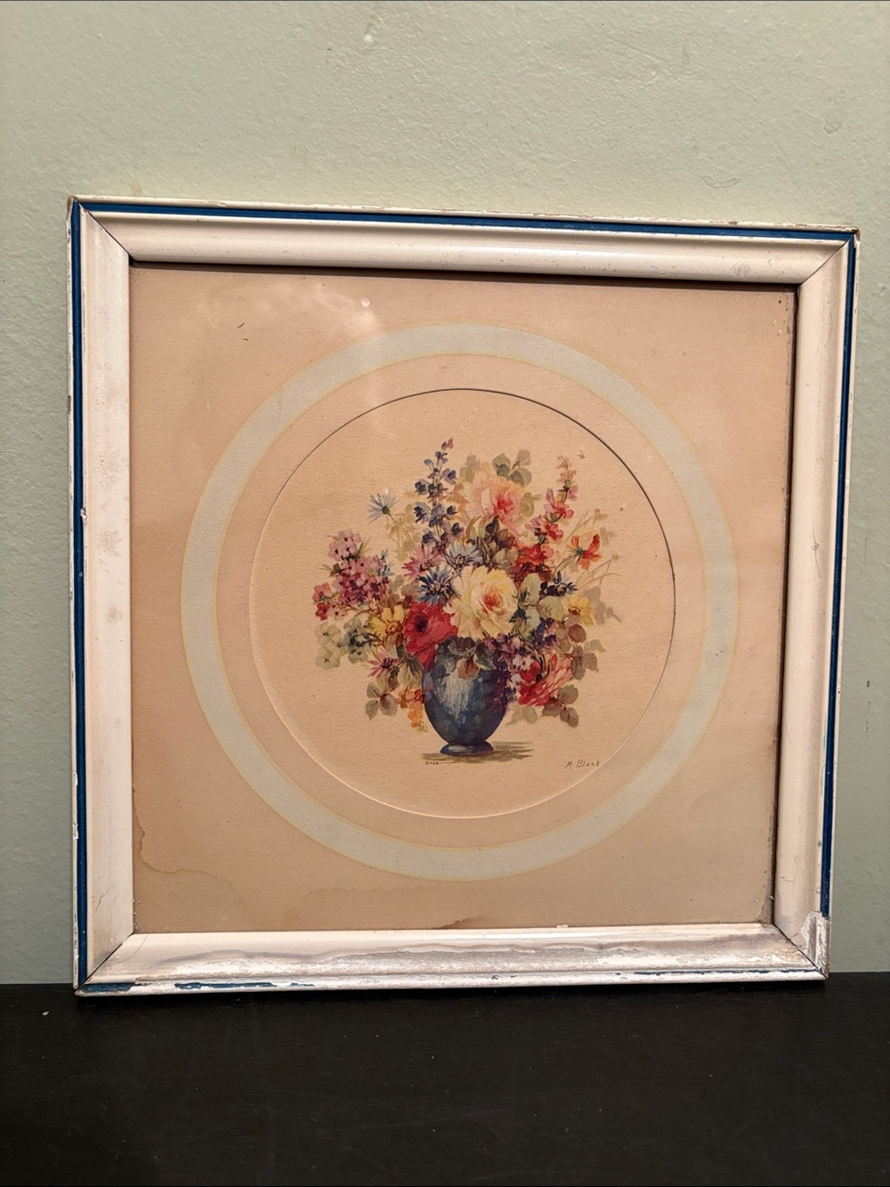 Vintage Blue Vase Floral Print Wall Art